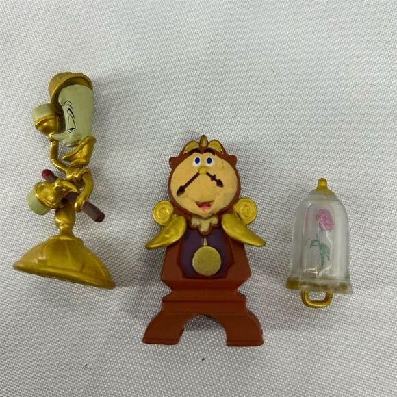 Disney Beauty and the Beast Figurine Set Cogsworth Lumière Rose PVC - Picture 4 of 6